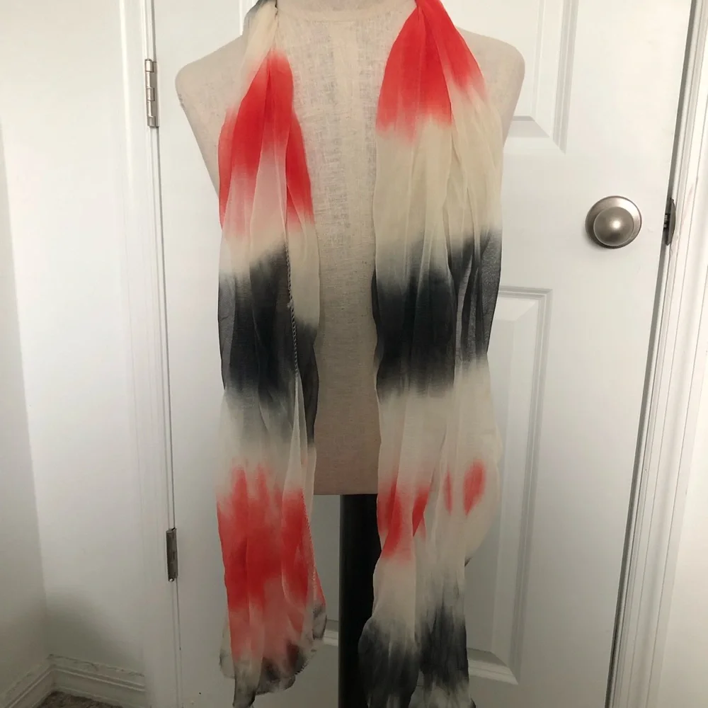 Sheer Lightweight Ombre Tie Dye Red, White & Blue Scarf